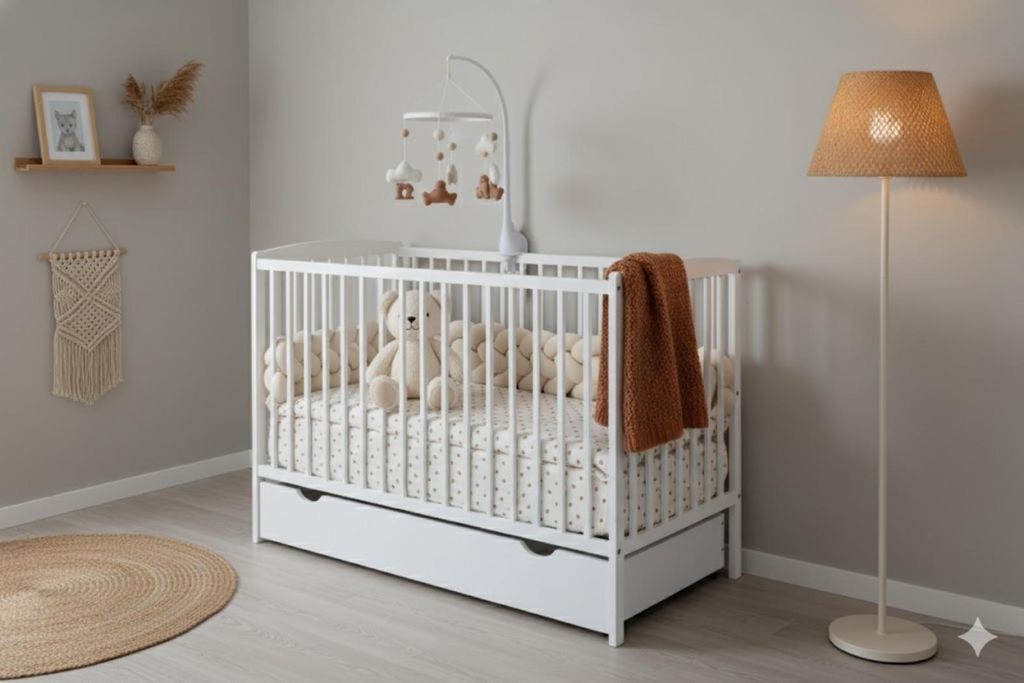 2in1 Babybett und Kinderbett 120x60cm, Weiss, mit 3-Fach Produktbild 
