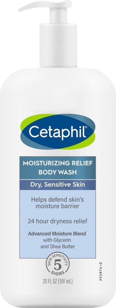 Reinigungsgel, Cetaphil, Moisturising Relief Body Wash, Intensiv feuchtigkeitsspendend, für trockene und empfindliche Haut, parfümfrei, 591ml