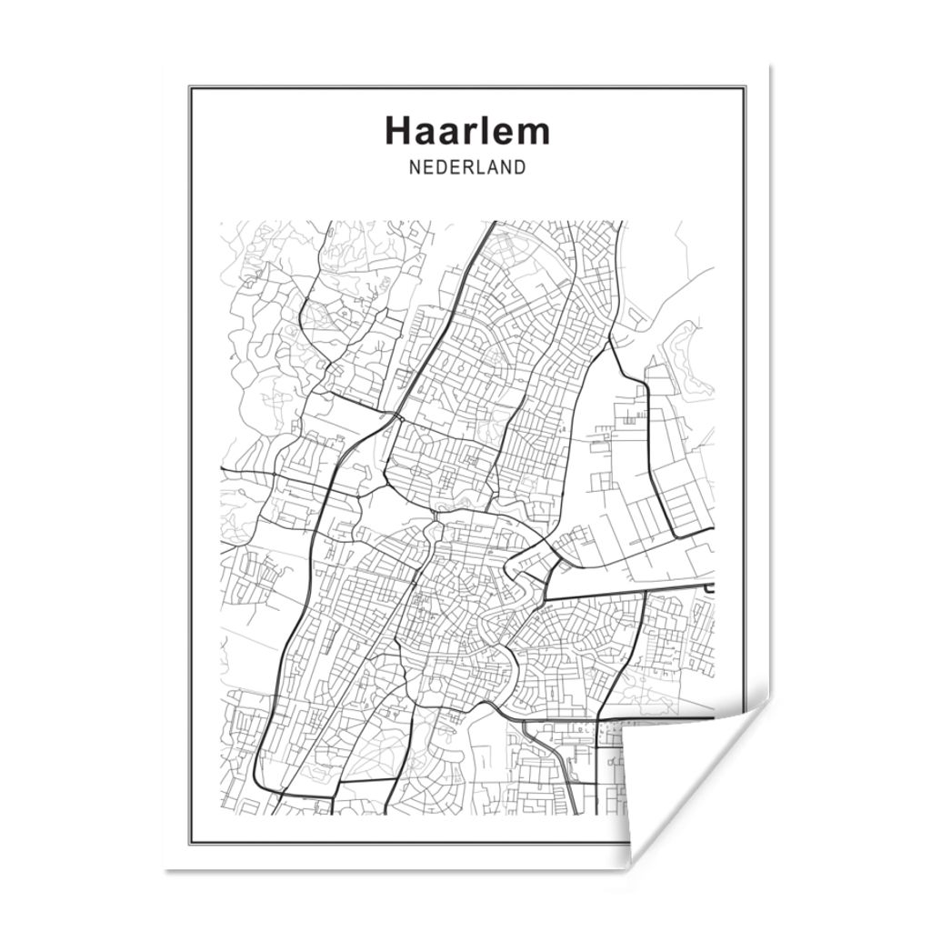 MuchoWow Poster Stadtplan - Haarlem - Schwarz und Weiß 30x40 cm - Wandplakat - Poster Kinderzimmer