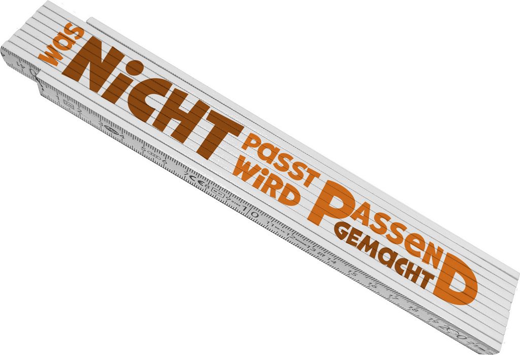 Meterstab aus Holz für Papa mit lustigem Spruch - Was nicht passt wird passend