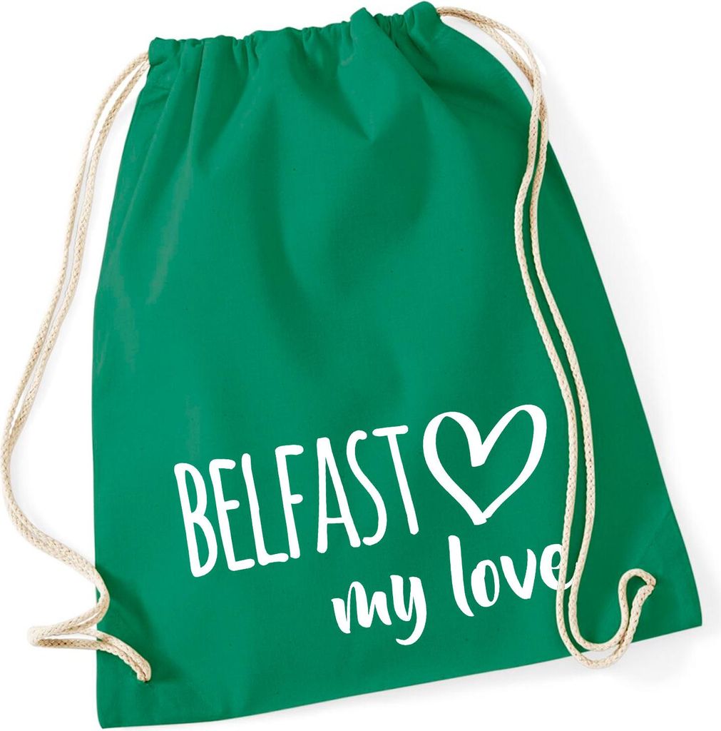 Huuraa Turnbeutel Belfast my love 12 Liter Kelly Green Baumwolle Rucksack Geschenkidee
