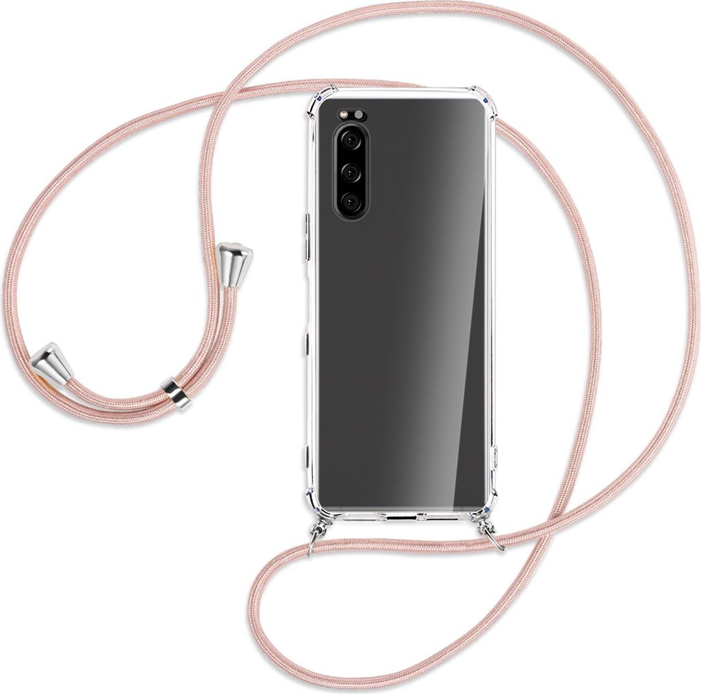 Handykette Backcover-Schutzhülle mit Band (Metall silberfarben) für Sony Xperia 5 - roségold