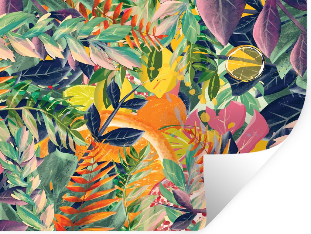 MuchoWow Wandtattoo Wandsticker Wandaufkleber Blumen - Dschungel - Tropisch 120x90 cm Selbstklebend und Repositionierbar - Aufkleber