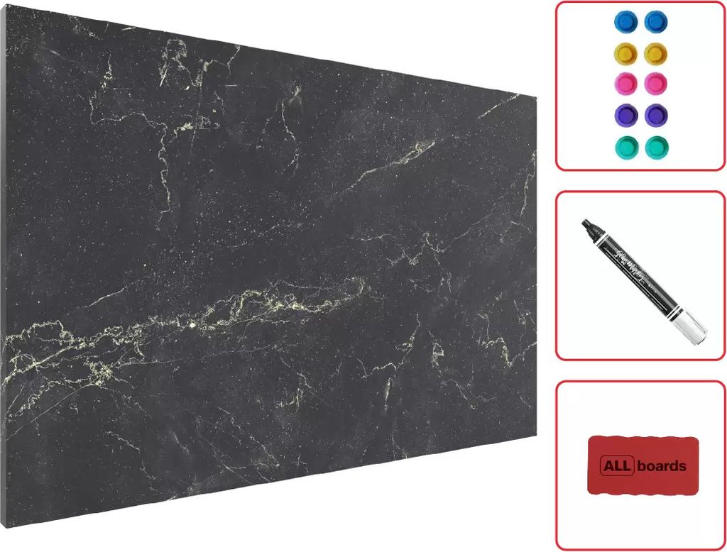 Metallische Magnettafel SCHWARZER MARMOR 90x60cm Produktbild 
