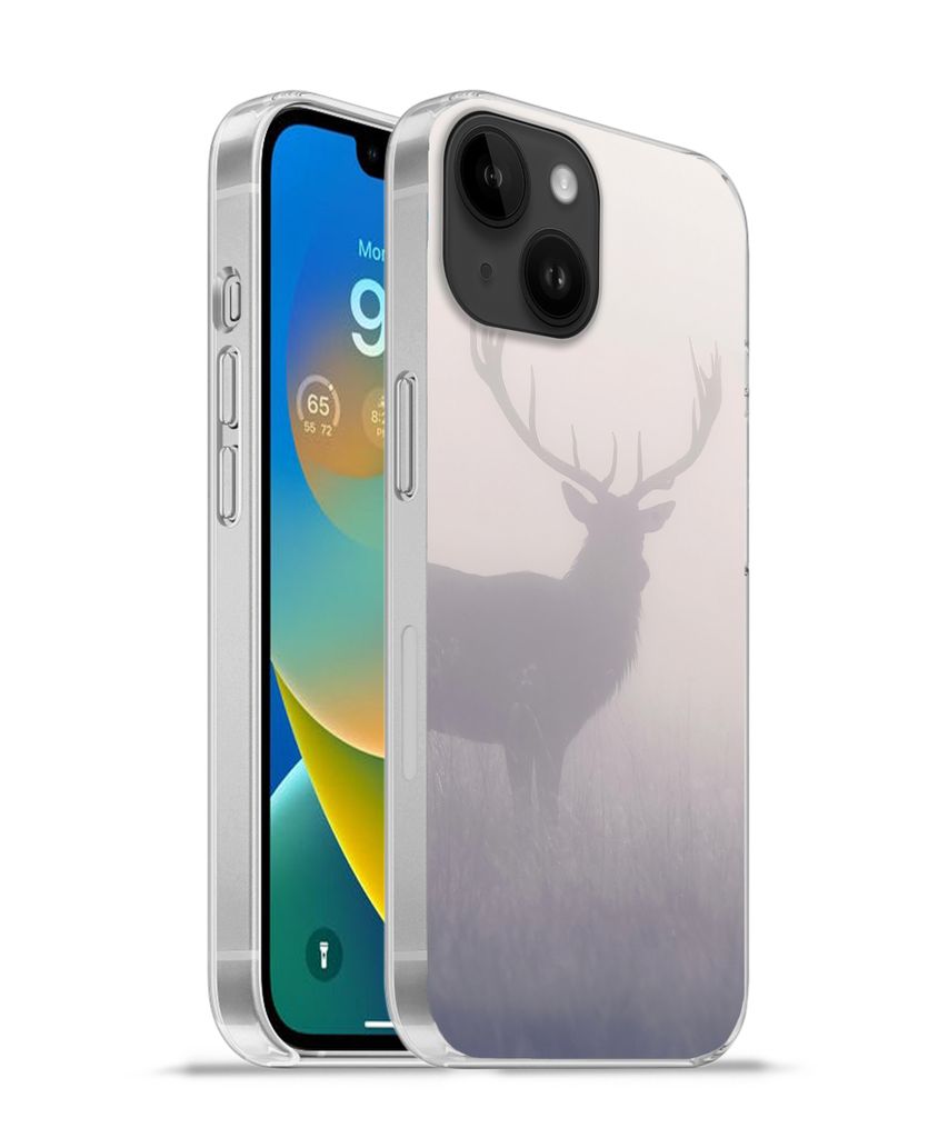 MuchoWow Handyhülle Schutzhülle Hülle für Apple iPhone 14 - Softcase Hirsche - Nebel - Morgen Silikon Softcase Handy Hülle - Mobiltelefonhülle