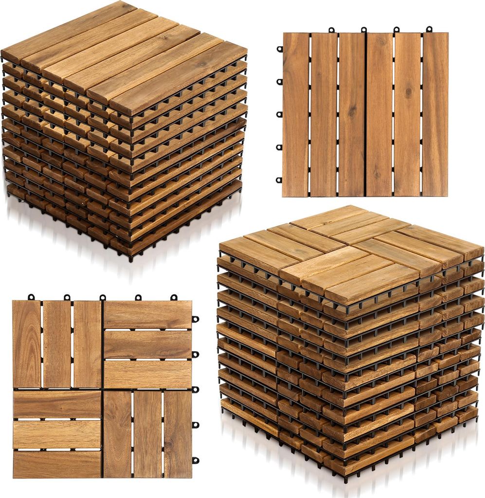 Faziango 66 STK Holzfliesen Terrassenfliesen Holz Fliesen Mosaik 30x30 cm - Balkonfliesen wetterfest aus Akazienholz mit Klicksystem für Terrasse ...