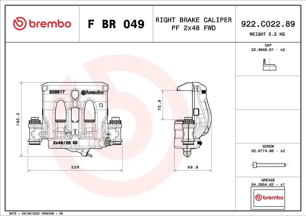 Brembo F BR 049 Étrier de frein pour Mercedes Vito W447 OE A4474207900
