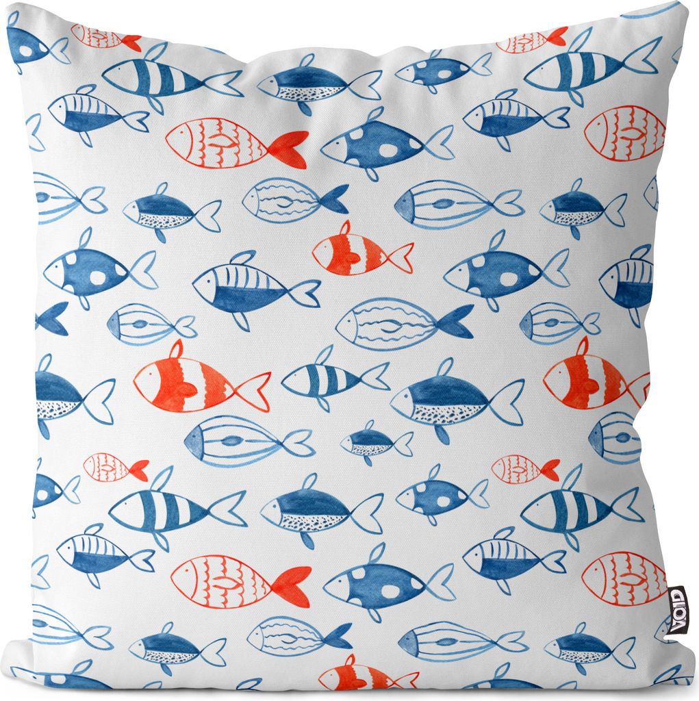 VOID Fischschwarm Blau Rot Kissenbezug Kissenhülle Sofakissen Kissen Deko Outdoor-Kissen Dekokissen