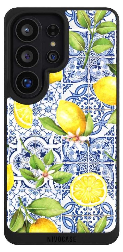 NIVOCASE Handyhülle für Samsung Galaxy S26 Ultra Hülle NIVOpure Case Schwarz Griechenland Muster Zitrone