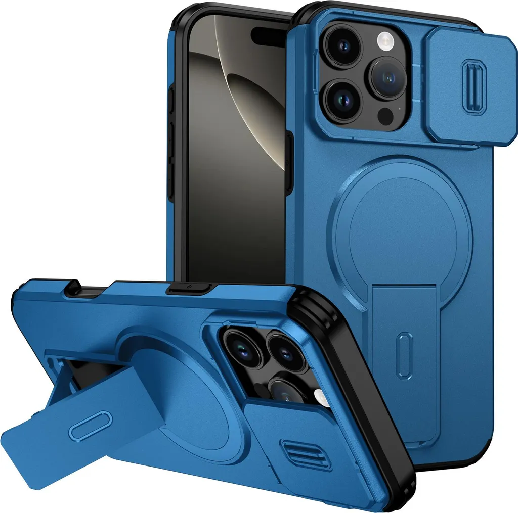 Custodia iPhone 16 Pro Max Magnetica Blu con Protezione Fotocamera