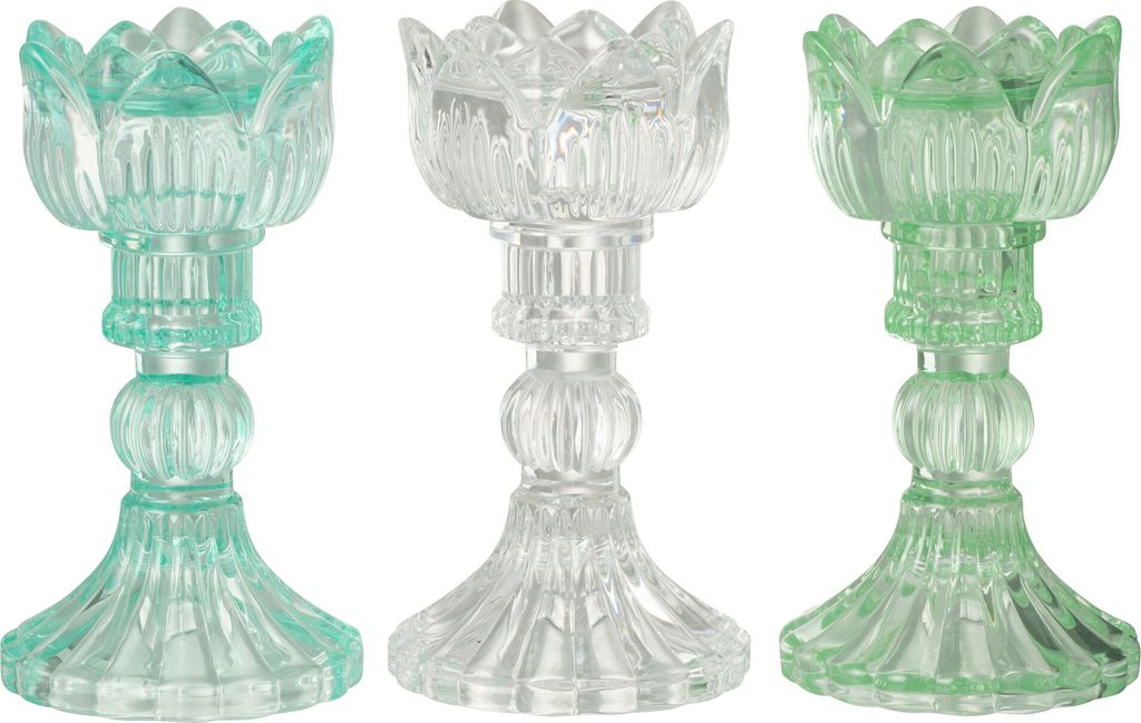 J-Line Kerzenhalter Rose Kalt Glas Mix 3 Sortiert