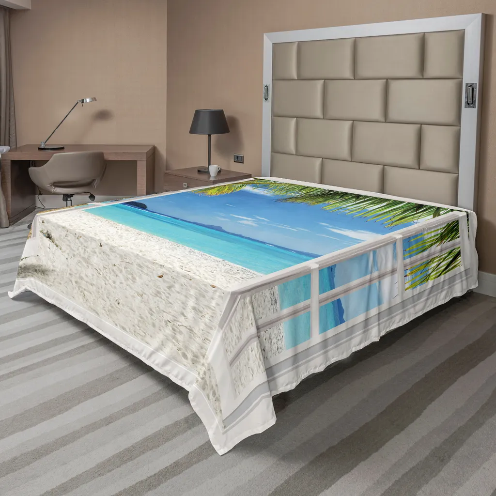 Drap Doux et Confortable Turquoise Motif Fenêtre sur Mer 244x205 cm 1 Pièce