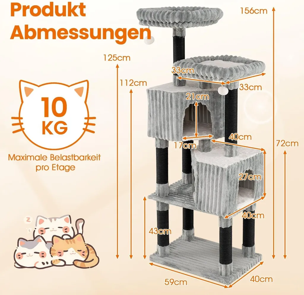 Arbre à chat idéal pour appartement avec griffoirs et cachettes 156cm - 2