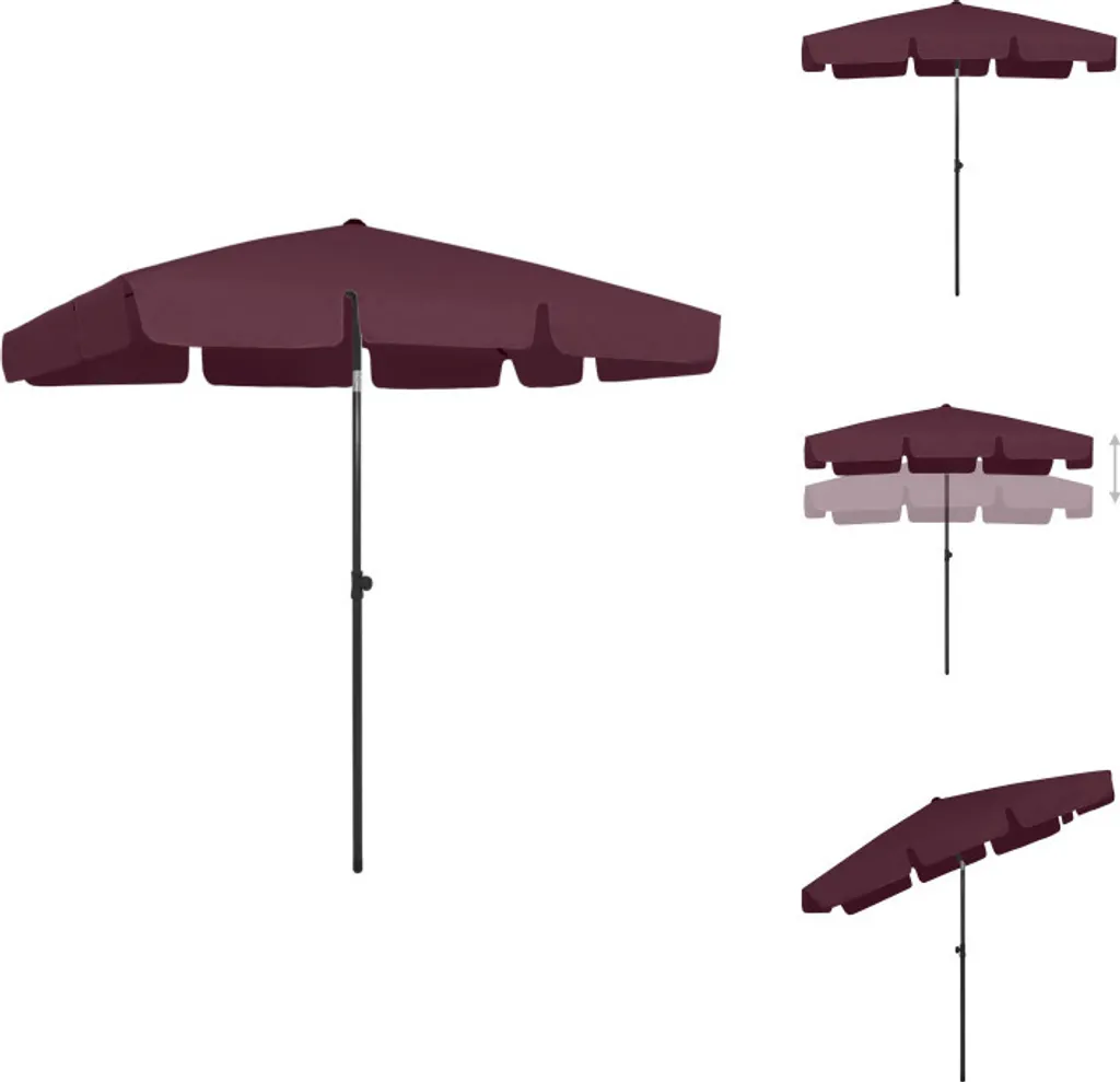 vidaXL Parasol de plage Bordeaux rectangulaire 200x125 cm - Parasols