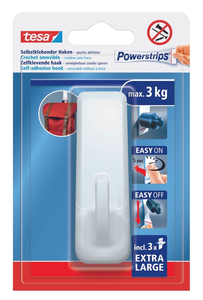 tesa Powerstrips XL selbstklebende Haken mit Drahthaken Klebehaken Rechteck Weiß