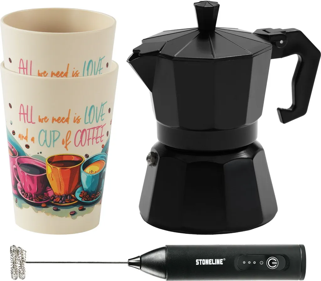 Cafetière Espresso pour Maison et Bureau - Set 4 Pièces 170 ml Noir Chic