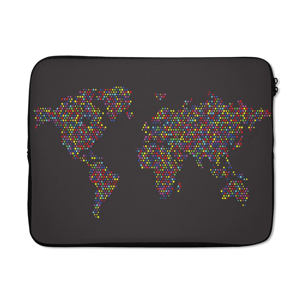 MuchoWow Laptop Hülle 17 Zoll Laptoptasche Weltkarte - Punkte - Farben - Zipper - Schutzabdeckung