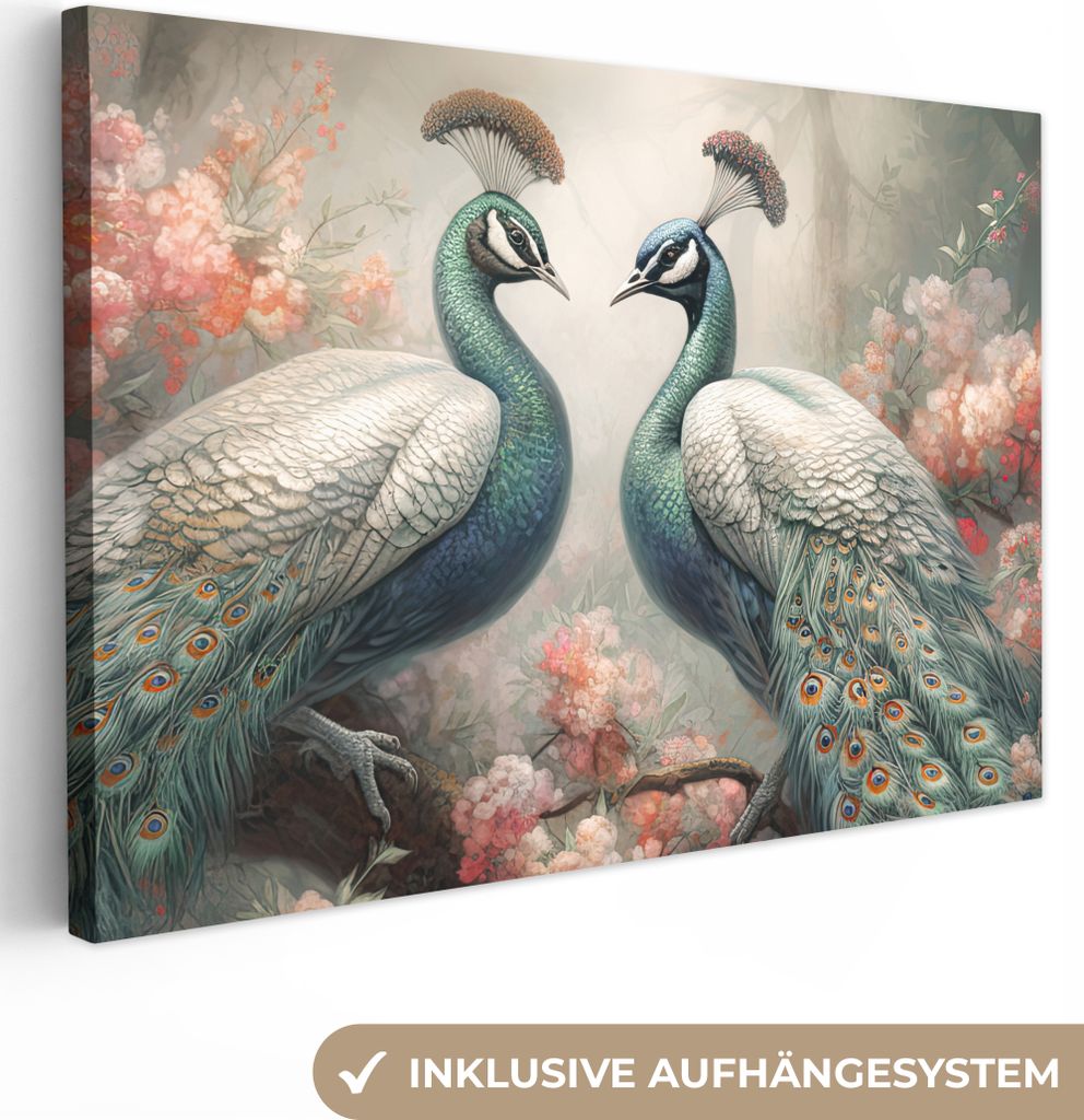 OneMillionCanvasses - Leinwandbilder - 150x100 cm, Pfaue - Pfauenfedern - Vögel - Natur, Wandbilder Kunstdruck Wanddekoration - Foto auf Leinwan...