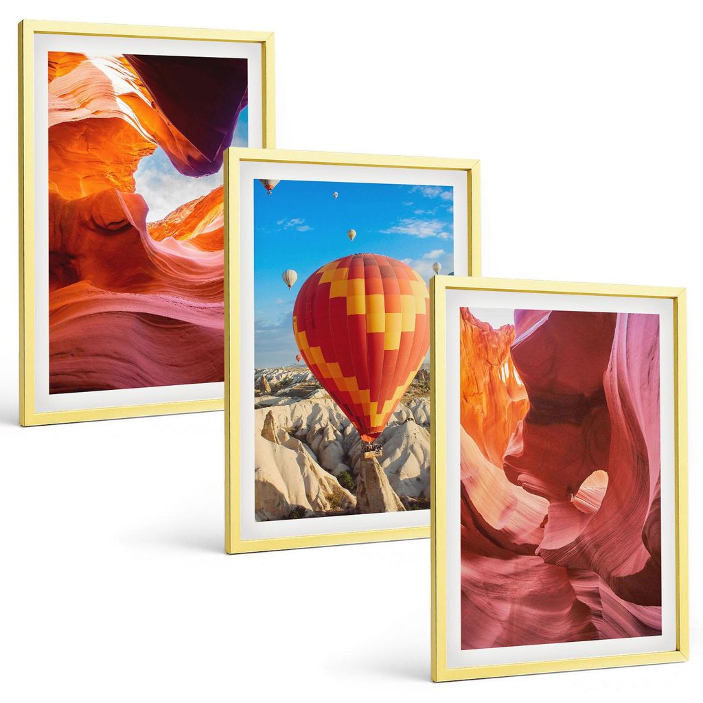 Bilder Set 3-teilig im Goldrahmen Rahmen – Wandbilder 3 Stück – gerahmte Poster für Wohnzimmer, Schlafzimmer und Flur – 40x60 cm – Wüste...
