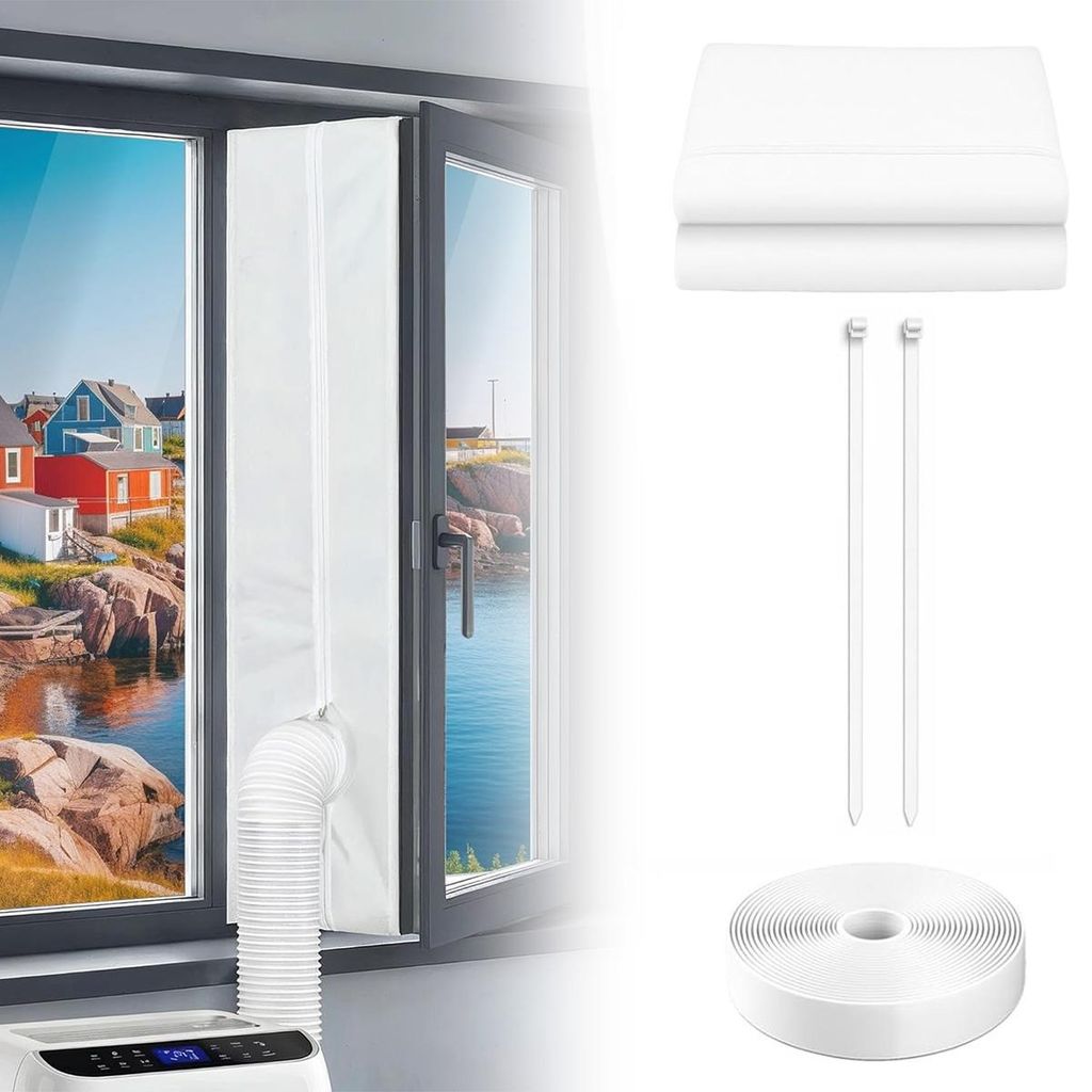 Universelle Fensterabdichtung 300 cm für mobile Klimageräte, Wäschetrockner & Abluft, Flügel- & Dachfenster, bohrfrei, Hot Air Stop