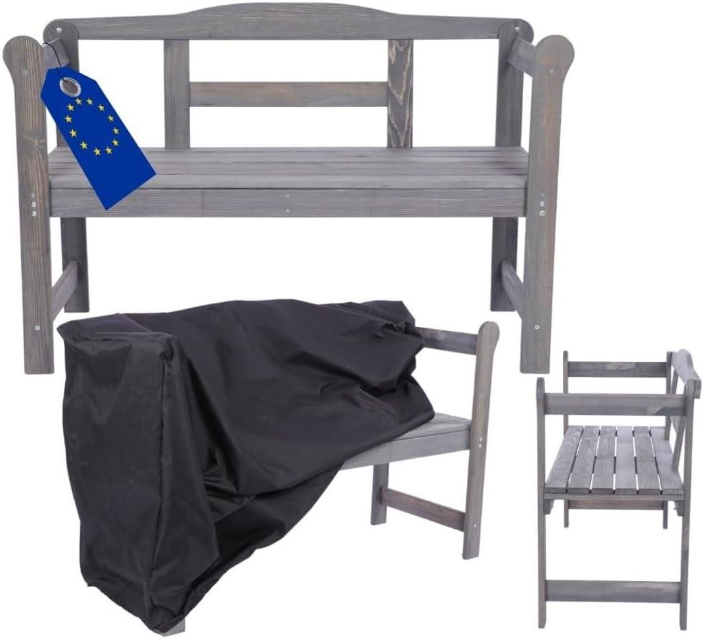 MODO24 Gartenbank Holz, 2-Sitzer, Schutzhülle Cordura, Friesenbank, Parkbank, Massivholz, 46x118x78 cm, Grau Imprägniert, G01