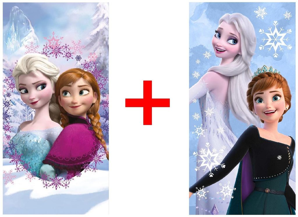 Disney Frozen Anna und Elsa Strandtuch, Handtuch, Badetextilien, 70 x 140 cm, 2er-Set