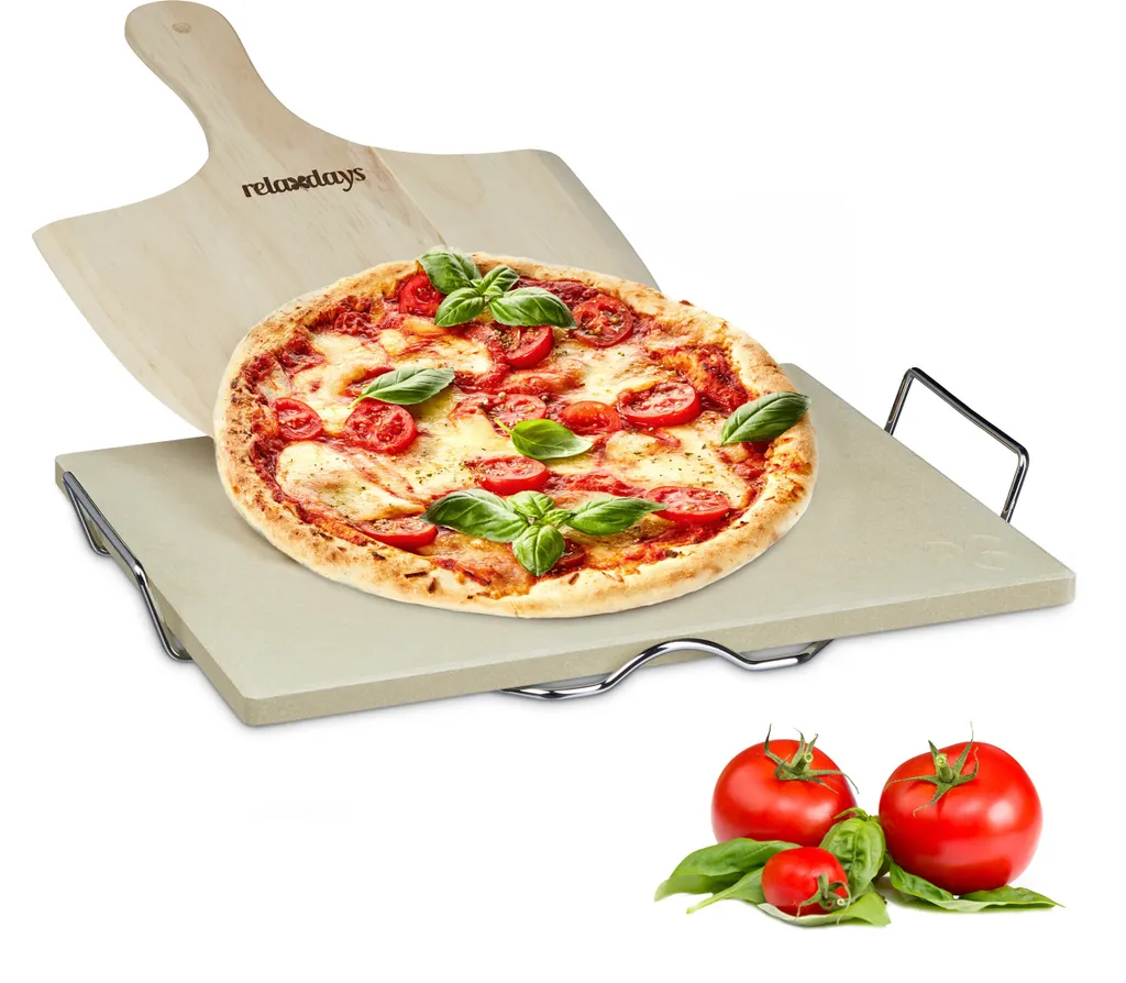 Relaxdays 10020488_0 Set Pietra Refrattaria Pizza Cordierite con Pala
