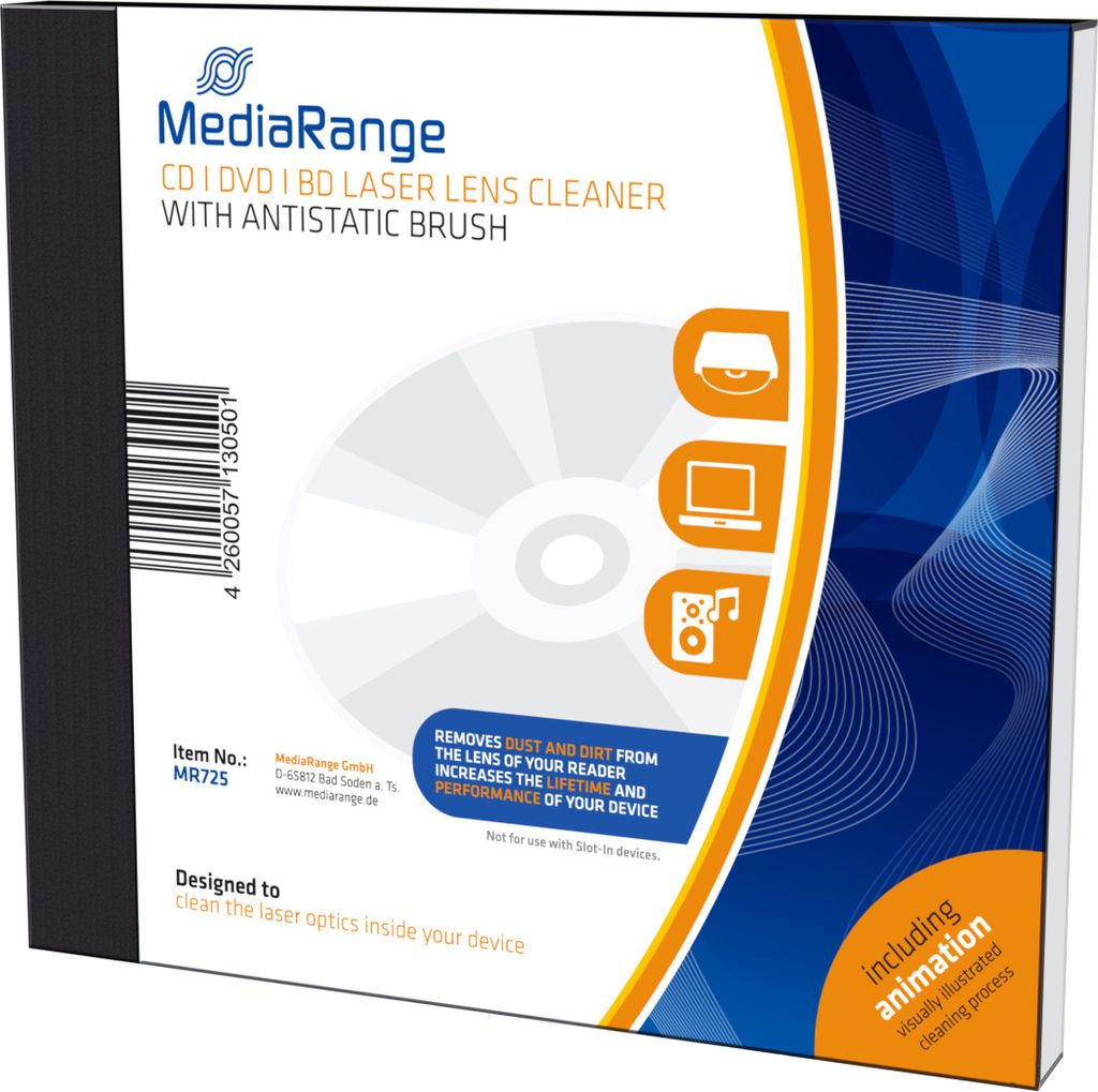 MediaRange MR725, Reinigungs-CD, PC, 10 mm, 125 mm, 143 mm, Produktbild 