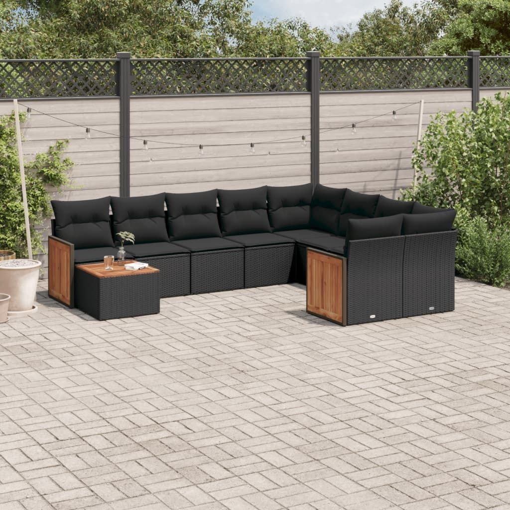 Design 10-tlg. Garten-Sofagarnitur mit Kissen Schwarz Poly Rattan, Gartenmöbel-Sets 2024 Neu