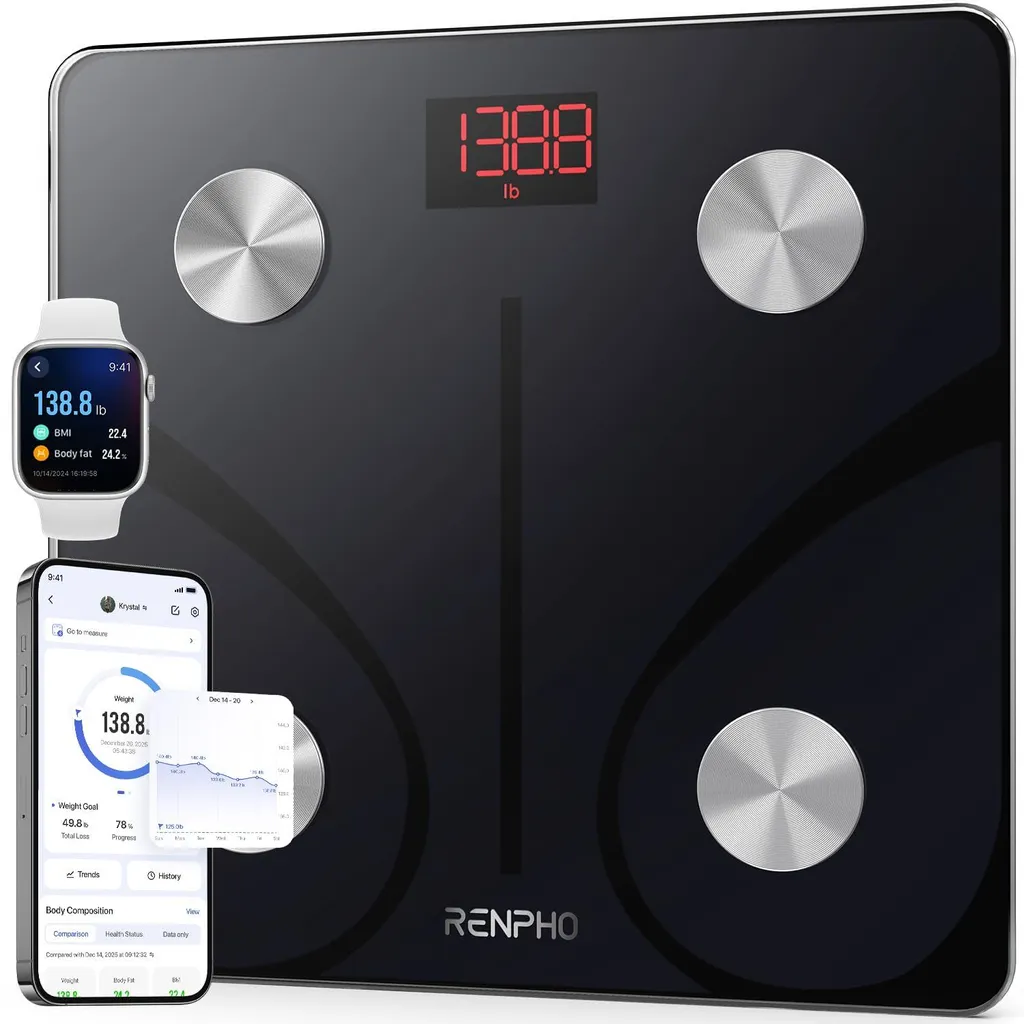RENPHO OB02720 Pèse-personne Impédancemètre Bluetooth Noir Verre Trempé