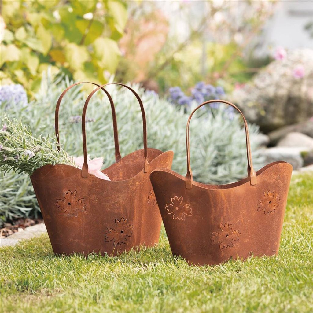 2x Pflanzer "Tasche" aus Metall mit Rost Finish, Pflanztopf Produktbild 