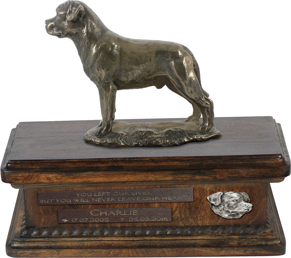 Rottweiler IV urne in Hundeasche, personalisierte Urne mit Statue, Holzurne mit Hund von Art-Dog