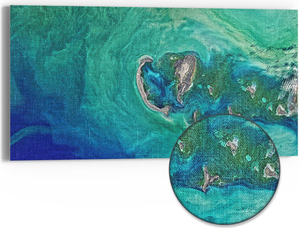 DEQORI Hybrid Leinwand Bild 60x30 cm 'Herz der See' Wandbild Glas flach modern