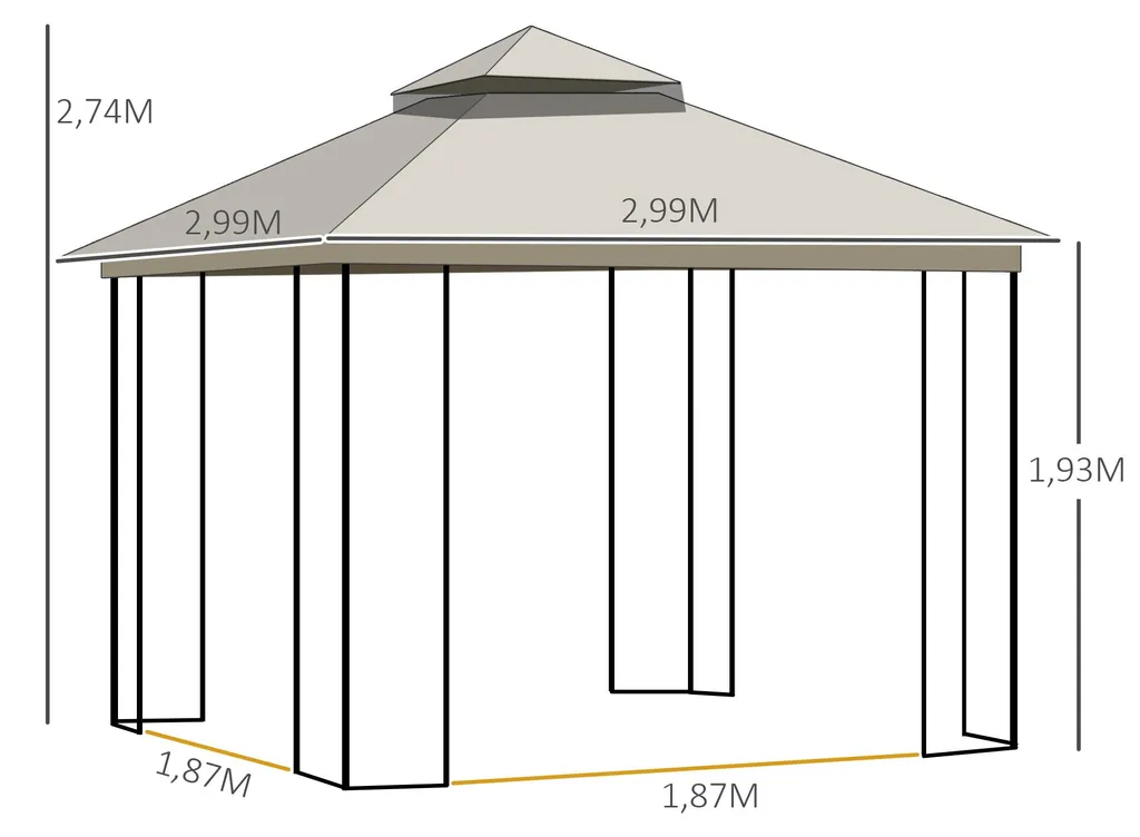 Tente de Réception 3x3m pour Mariage et Buffet - Pavillon Outsunny
