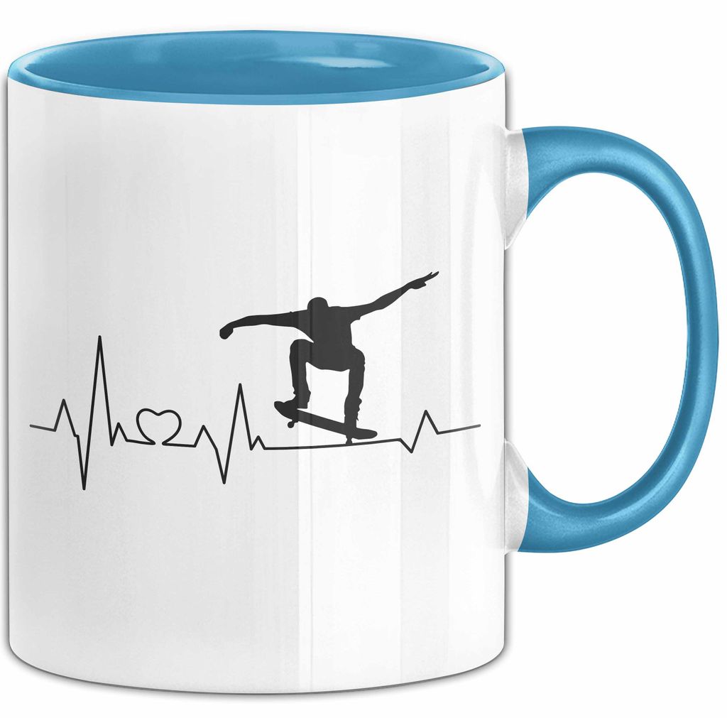 Skateboarder Geschenk Tasse Herzschlag Geschenkidee Jungs Skater (Blau)