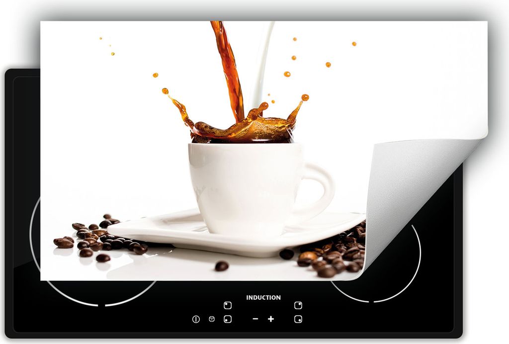 DarHaus Herdabdeckplatte 90x52 cm Anti Rutsch Matte Aufrollbar, weiß - milch - Kaffee