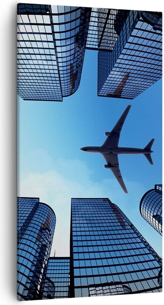 Bild auf Leinwand - Leinwandbild - Himmel Stadt Agglomeration Wolkenkratzer - 55x100cm - Wand Bild - Wanddeko - Leinwanddruck - Bilder - Kunstdruck...
