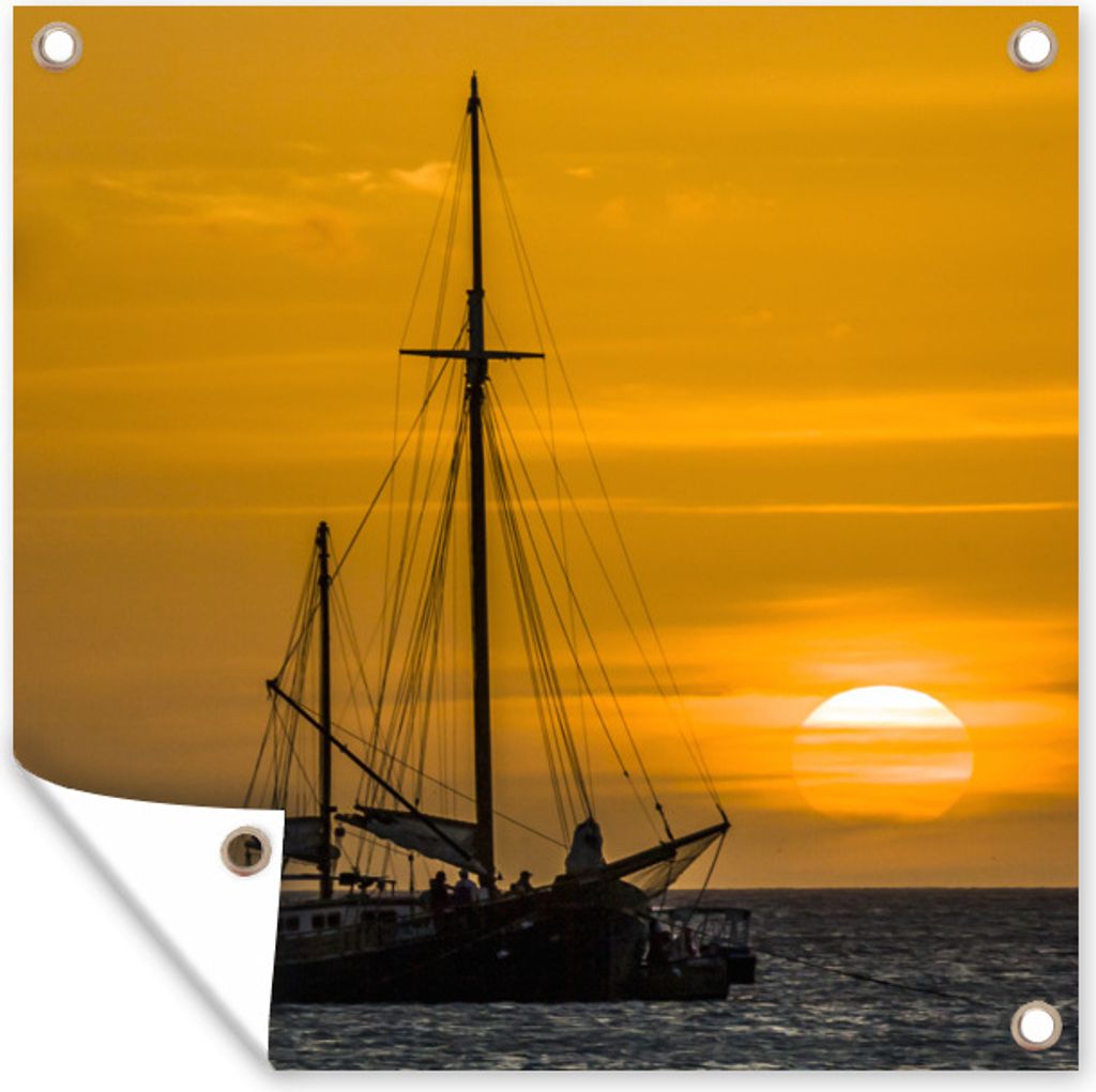 MuchoWow 50x50 cm Outdoor-Poster Gartendeko Sichtschutz Garten Poster für den Garten Großes Segelboot segelt bei Sonnenuntergang in Aruba ins ...