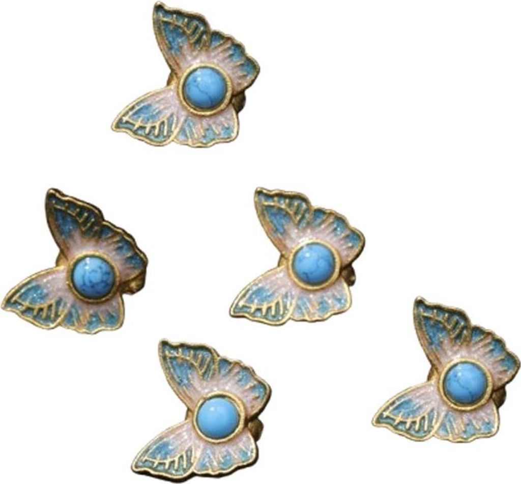 INF 5er Set Sandgold Schmetterling Kragenclip Handseil Knopf DIY Schmuck Blau