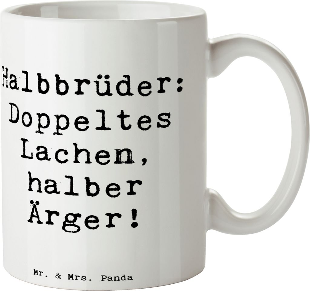Mr. & Mrs. Panda Kaffeetasse Spruch Halbbruder Lachen - Weiß - Geschenk, Liebe, Keramiktasse, Freude, Ärger, Geburtstage, Teetasse, Familie, Gesc...