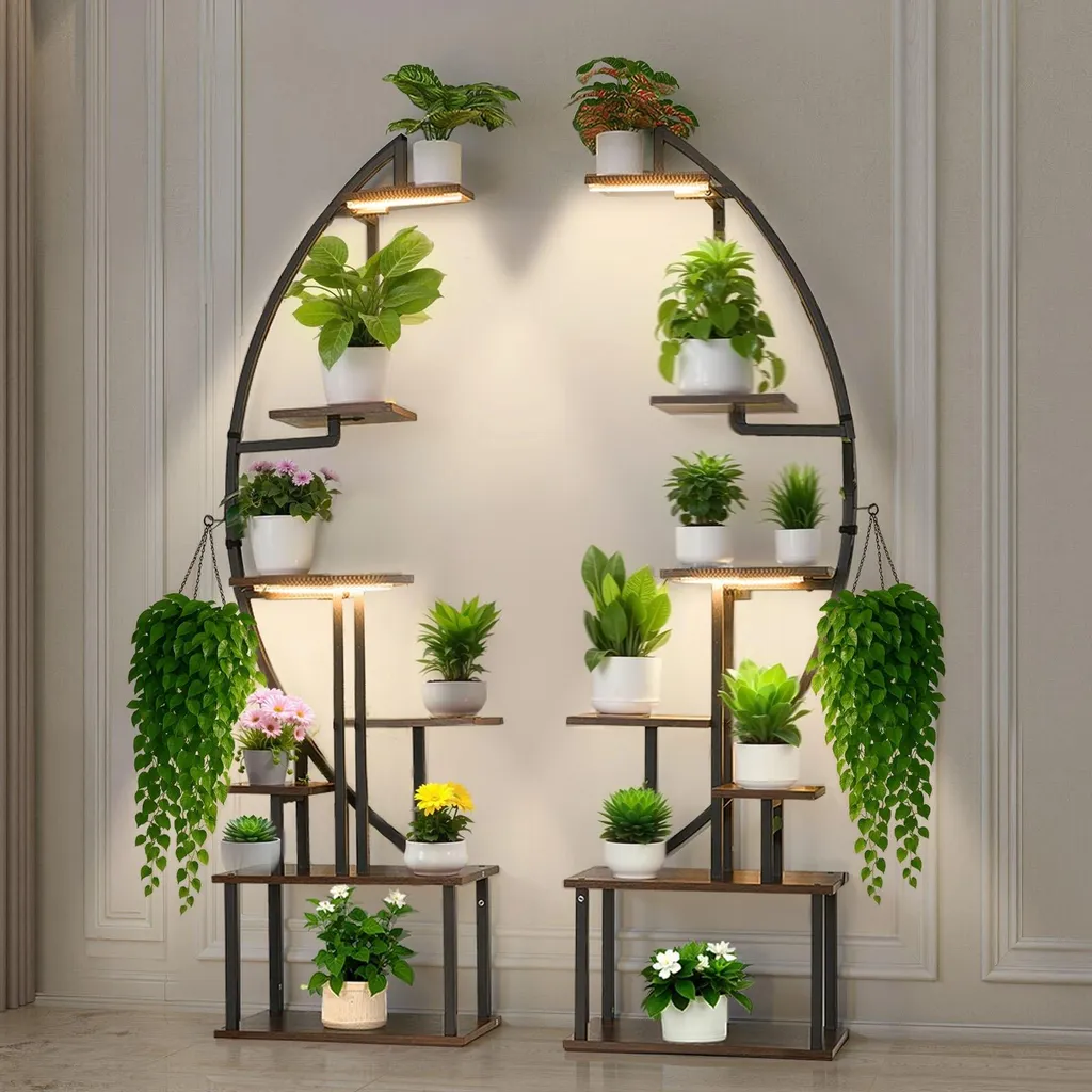 Support pour plantes avec lampe LED croissance 7 niveaux lot de 2