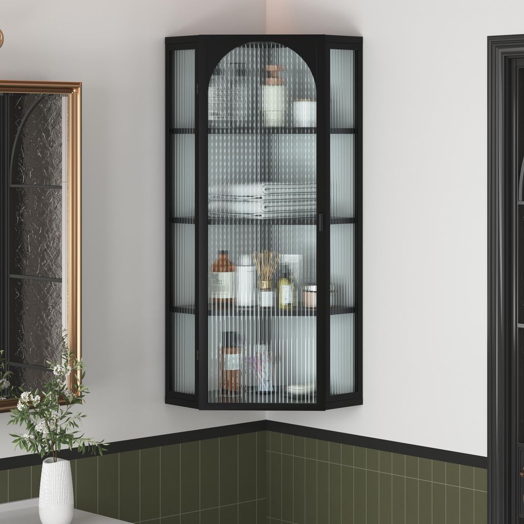 STILVORA Wandschrank mit 4 Ebenen und klarem Glas, Produktbild 