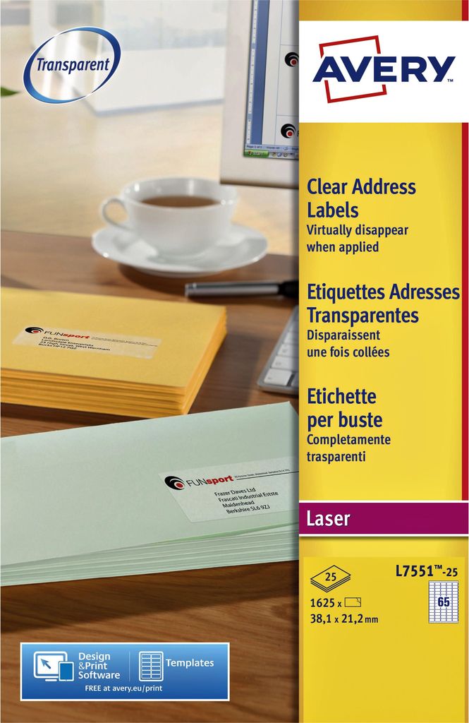 Avery - Label L7551-25 38,1 x 21,1 mm transparente 1625 Etiketten