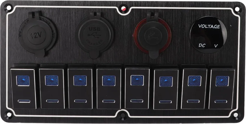 Panneau 8 interrupteurs 5 pôles LED bleues et autocollants pour 4x4