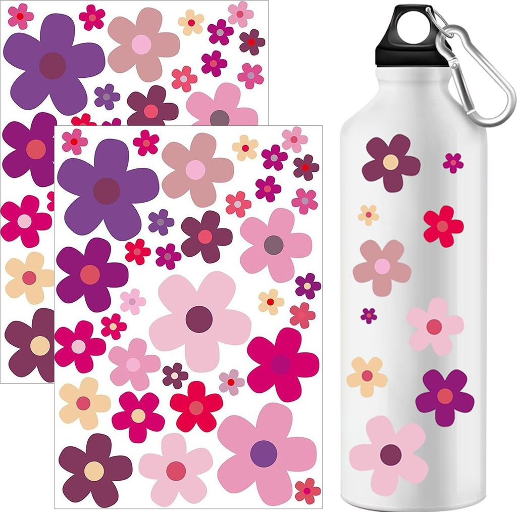Aufkleber Blumen Set, 2 Bögen Fahrradaufkleber Blumen, Sommerblumen Autoaufkleber, Sticker Deko für Fahrrad, Laptop, Auto, Motorrad, Aufkleber f...