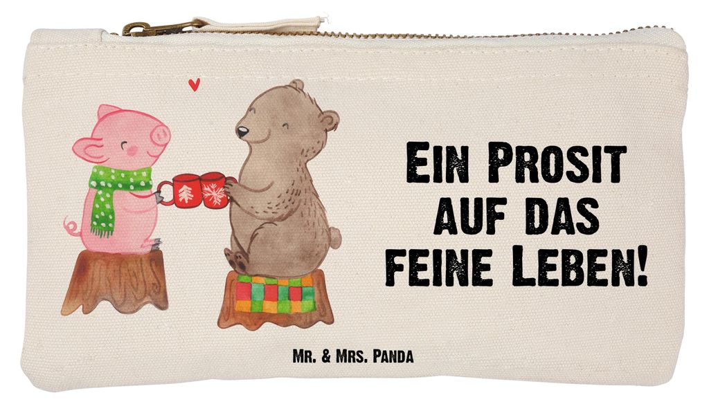 Mr. & Mrs. Panda Federtasche Glühschwein Sause Größe S Klein - Weiß - Geschenk, Kulturbeutel, Kosmetiktasche, Schwein, Bär, Weihnachten, Pouch...
