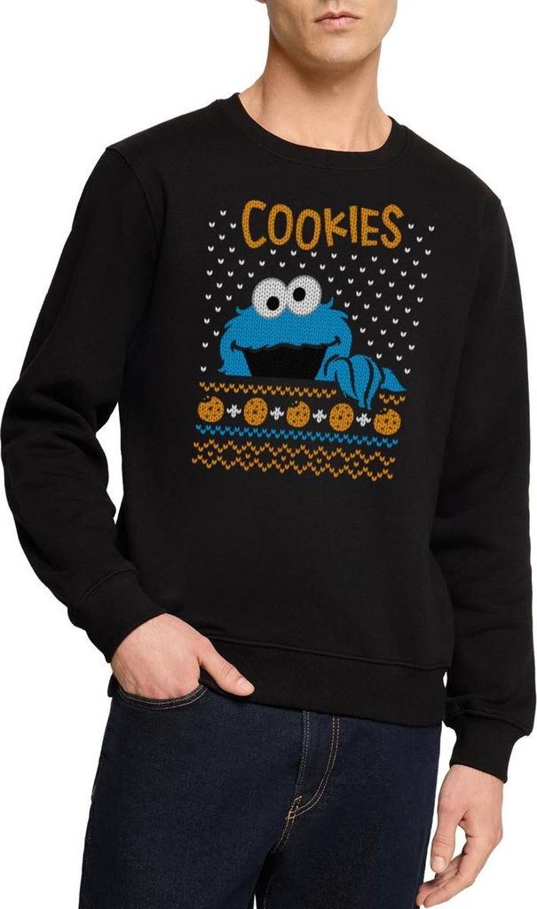Spreadshirt Sesamstraße Krümelmonster Ugly Xmas Herren Premium Pullover, L, Schwarz