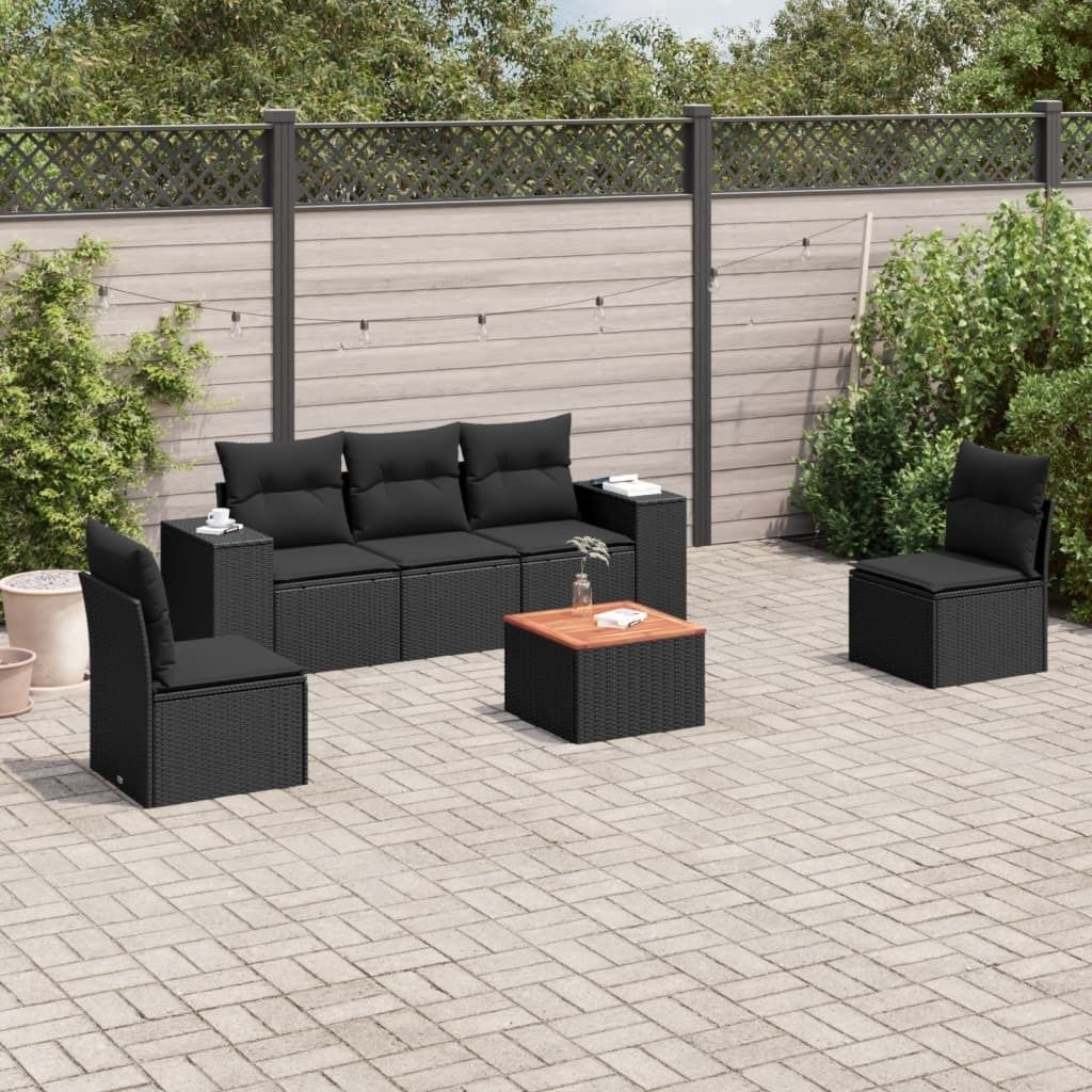 Design 6-tlg. Garten-Sofagarnitur mit Kissen Schwarz Poly Rattan, Gartenmöbel-Sets 2024 Neu