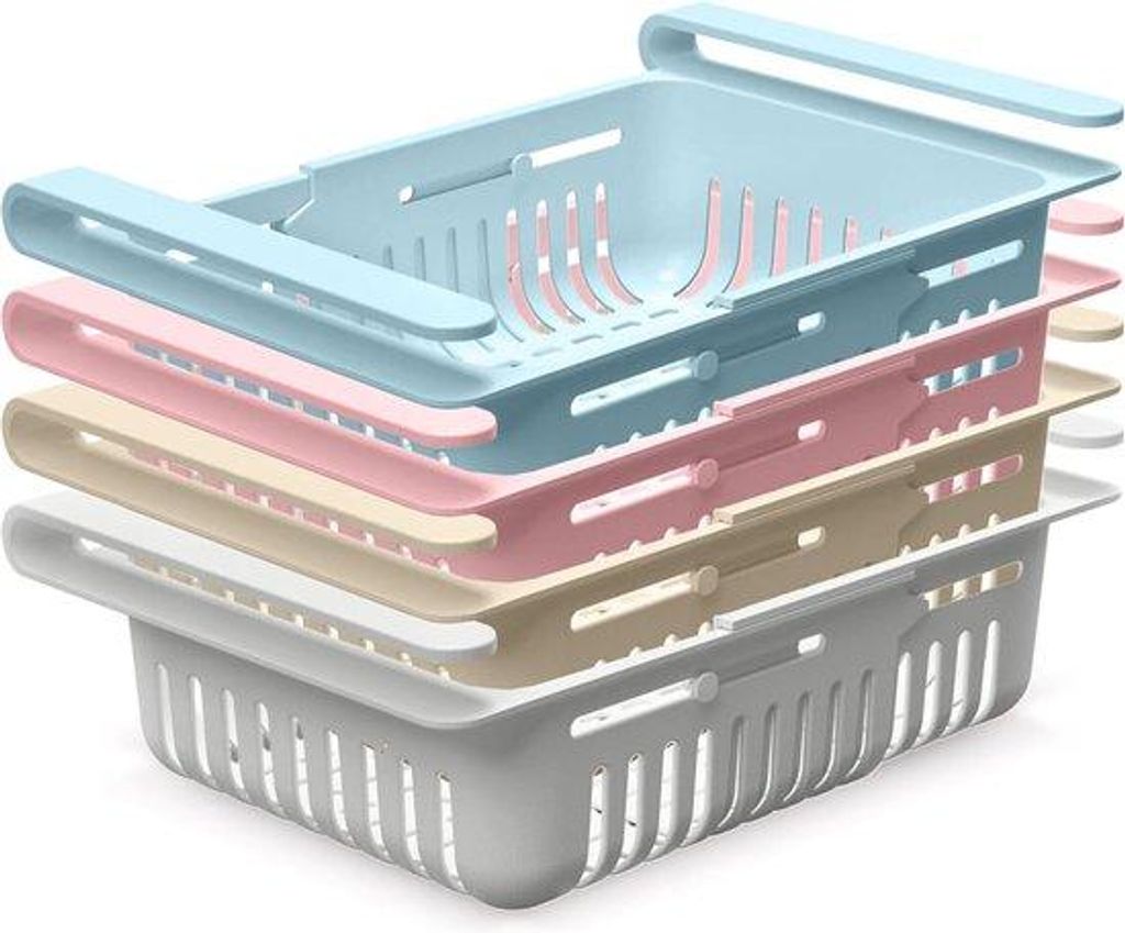 Kühlschrank-Organizer-Set, 4-teilig für optimale Ordnung, flexibel einstellbare und räumersparende Aufbewahrungsboxen, ausziehbar für jede Küh...