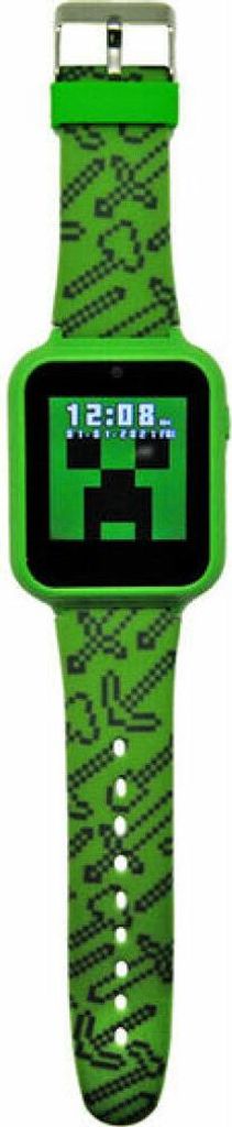 A green digital watch with a Minecraft Creeper face displayed on the screen.